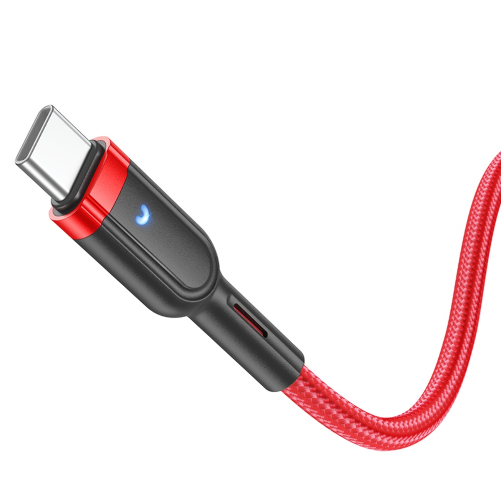 Кабель Hoco U117 с индикатором Type-C to Type-C PD 60W 1.2m red