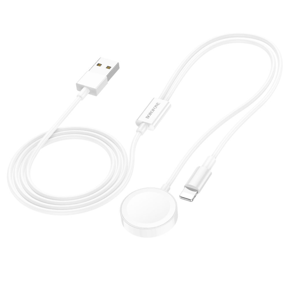 Кабель Borofone BQ22 2в1 USB to Lightning/ iWatch Qi 1.2m white