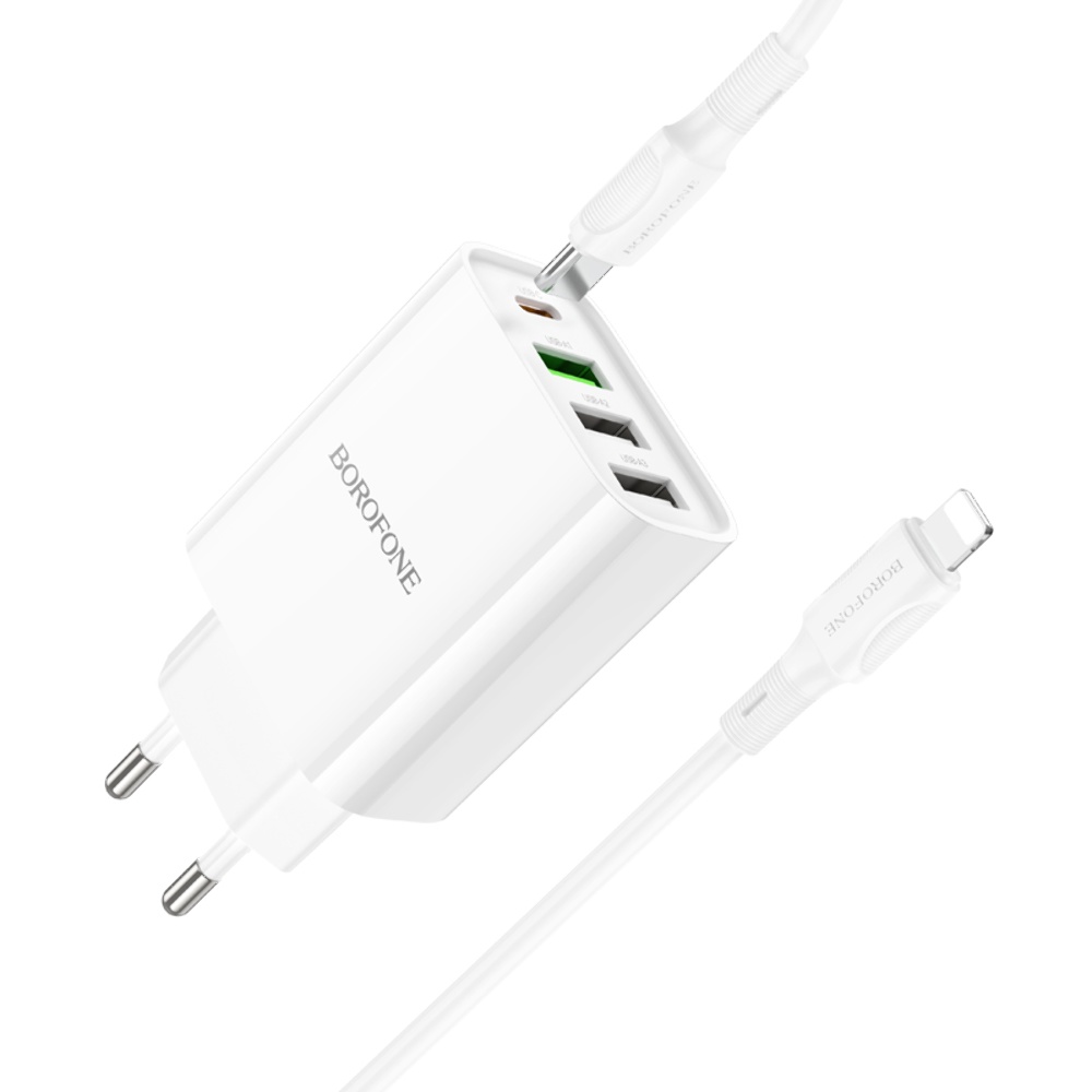 Сетевое зарядное устройство Borofone BA79A 3 USB/ Type-C белое 20W + кабель Type-C to Lightning