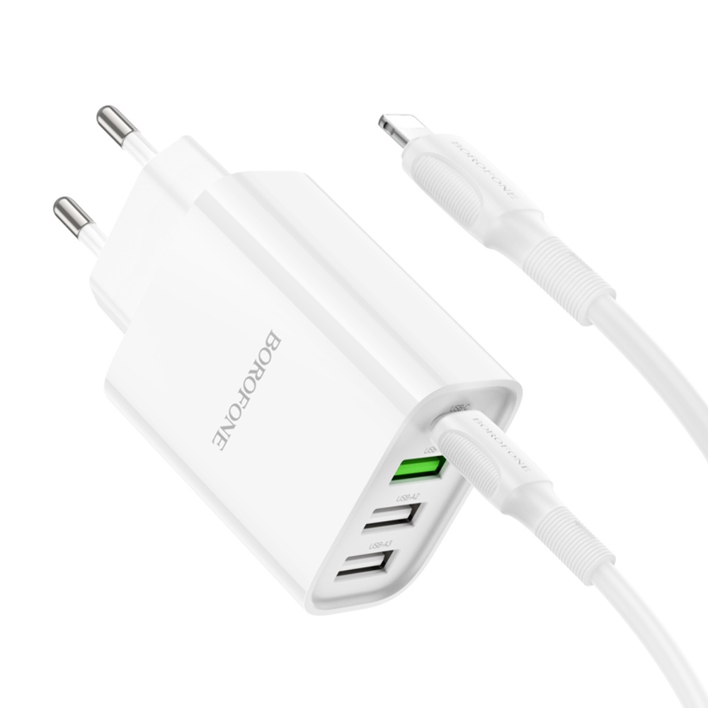 Сетевое зарядное устройство Borofone BA79A 3 USB/ Type-C белое 20W + кабель Type-C to Lightning