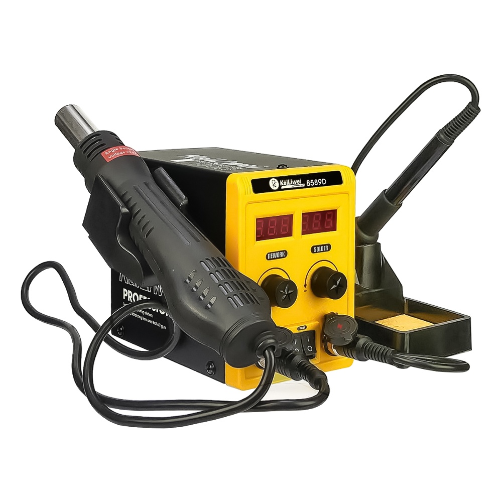 Паяльная станция KaiLiwei 8589D, фен с датчиком наклона (700W), паяльник с термоэлементом Hakko (60W), цифровая индикация