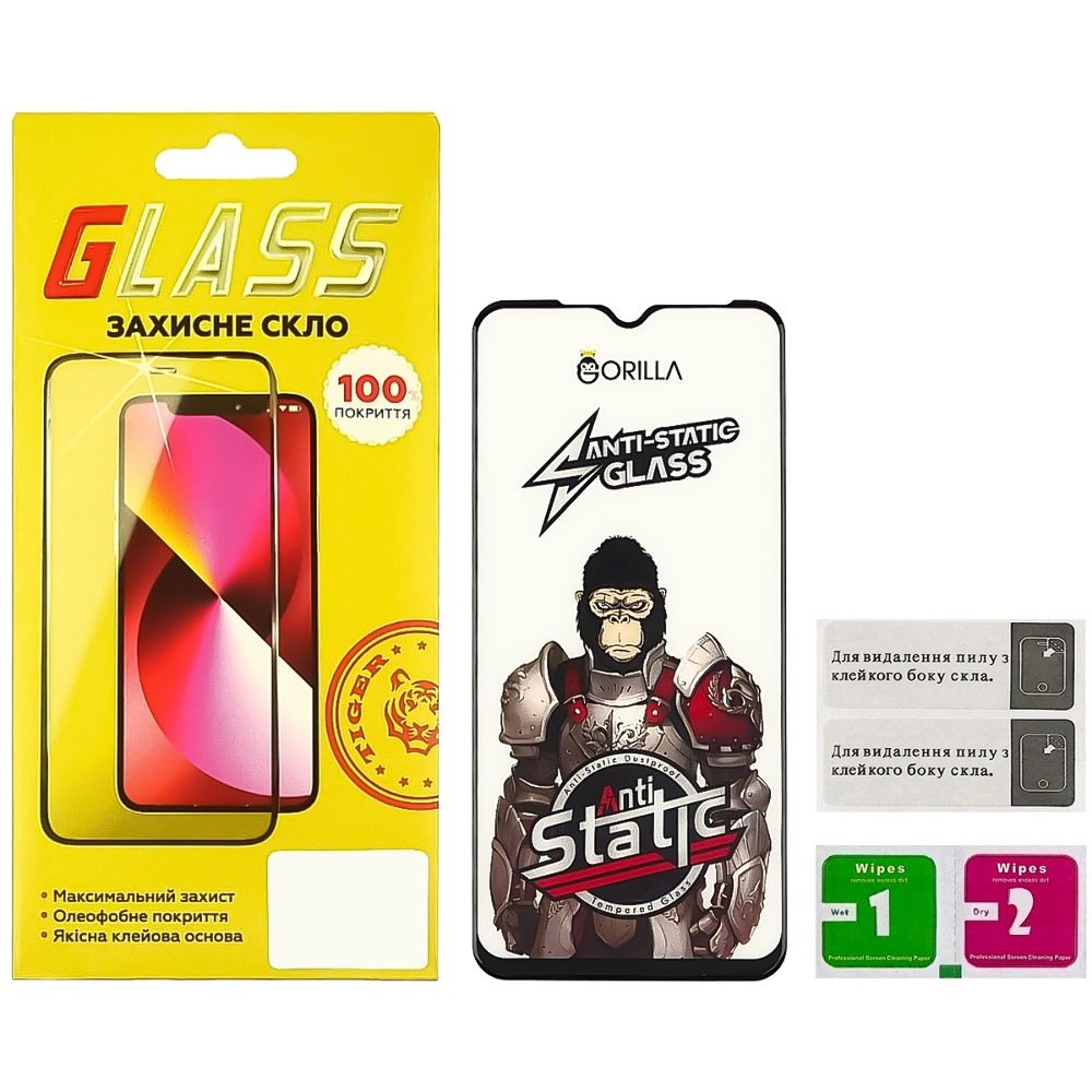 Защитное стекло для Samsung A20S/ A12/ A02S/ A02/ M12/ M02S/ A03S/ A03 Core Full Glue Anti-Static (0.3 мм, чёрное)