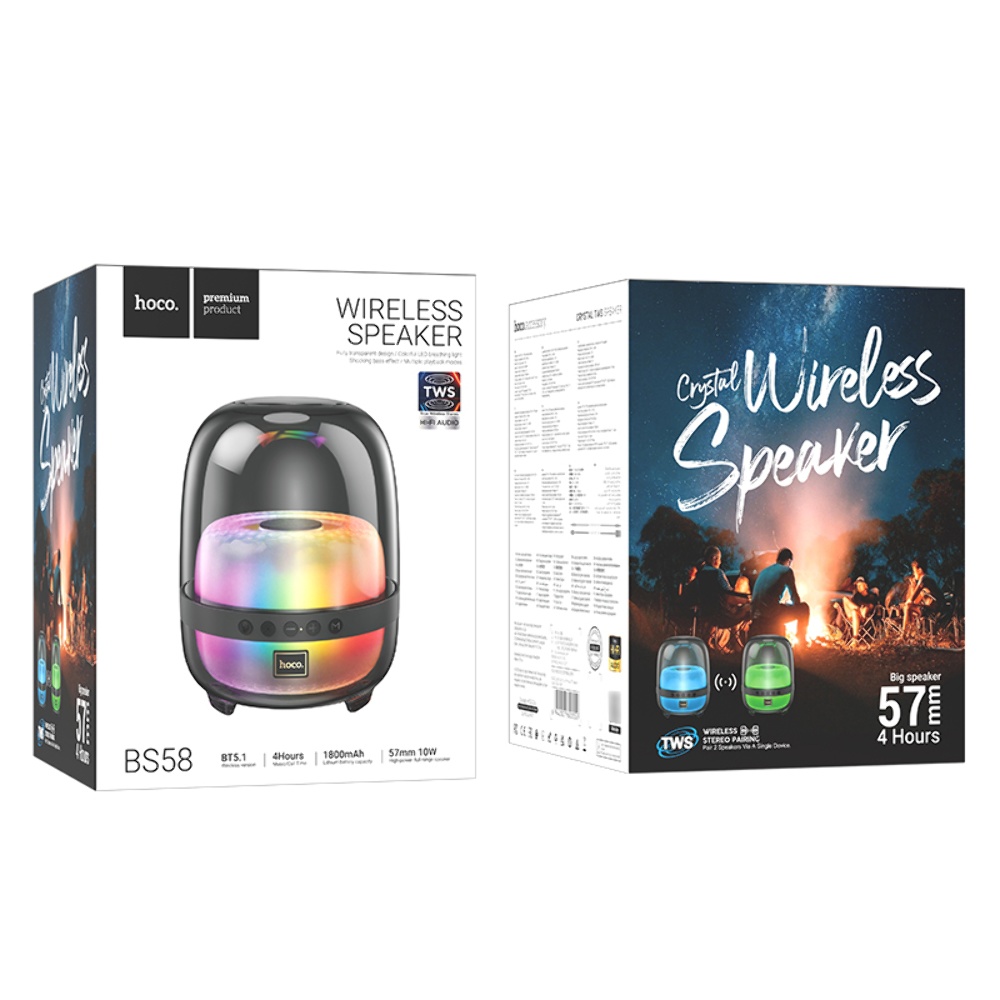 Портативная Bluetooth колонка Hoco BS58 TWS с LED подсветкой magic black night