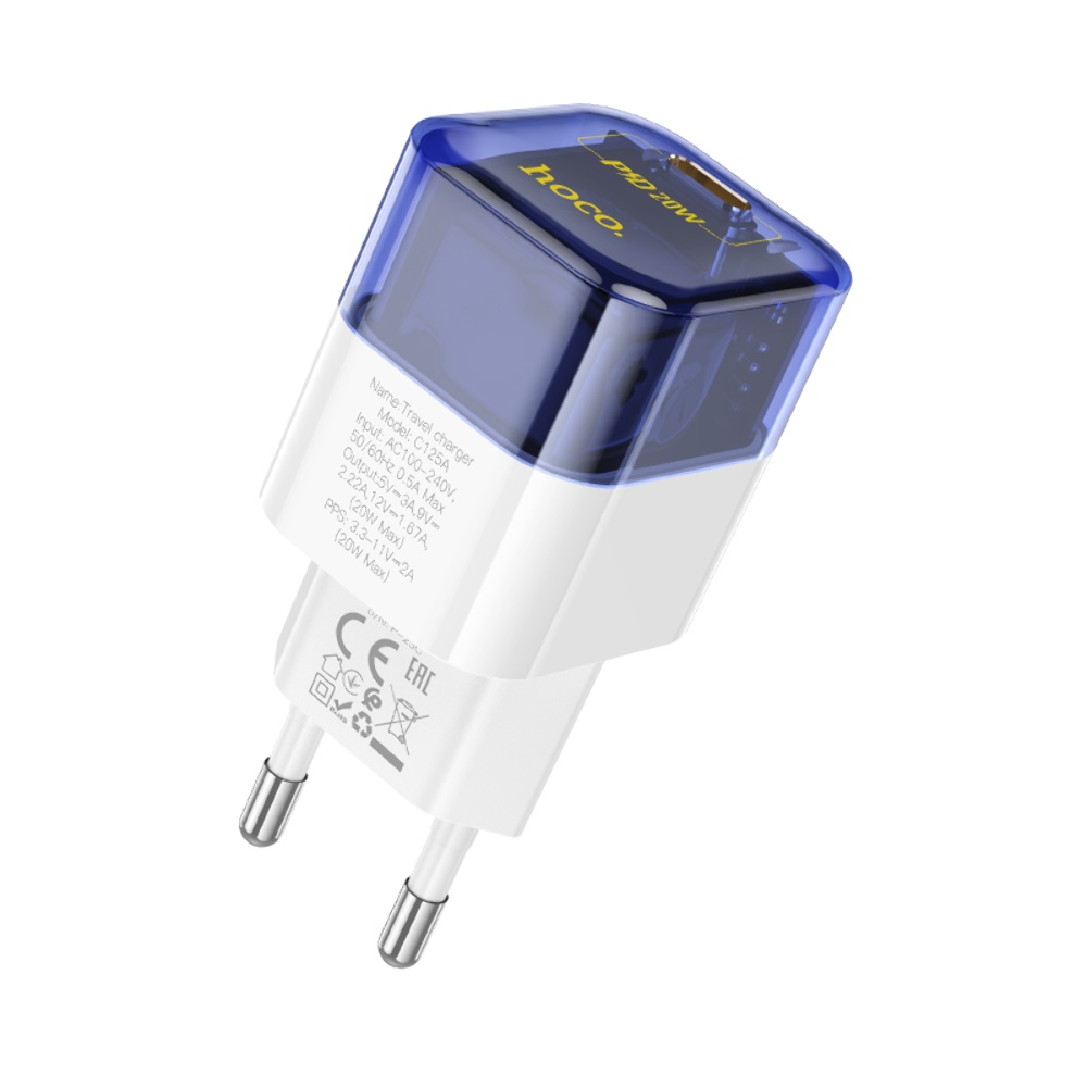 Сетевое зарядное устройство Hoco C125A 20W Type-C прозрачно-синее