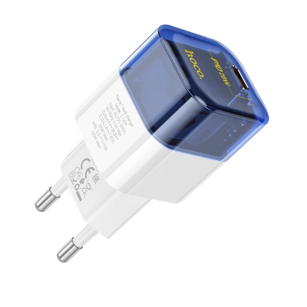Сетевое зарядное устройство Hoco C125A 20W Type-C прозрачно-синее
