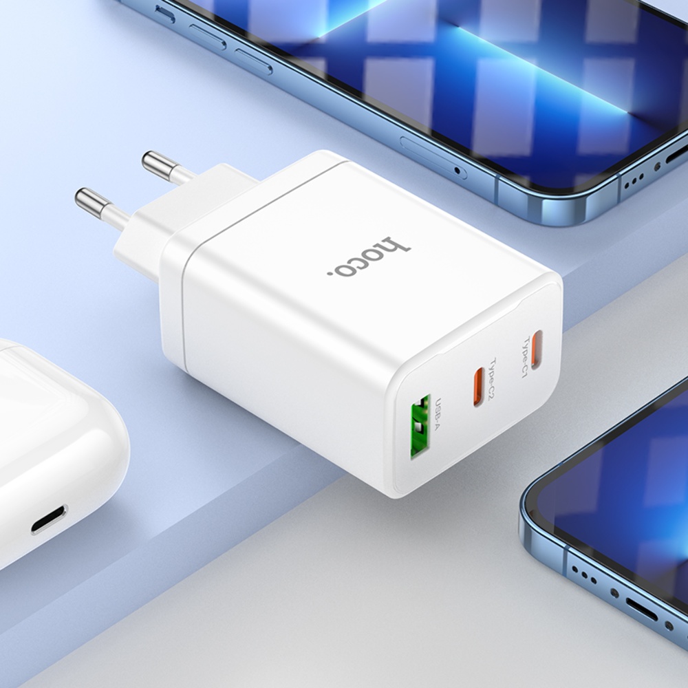 Сетевое зарядное устройство Hoco N33 USB/ 2 Type-C PD 35W белое