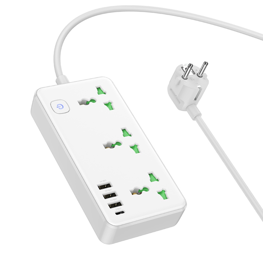 Сетевое зарядное устройство удлинитель Hoco AC7A 3 USB/Type-C 3 розетки 1.5m белый