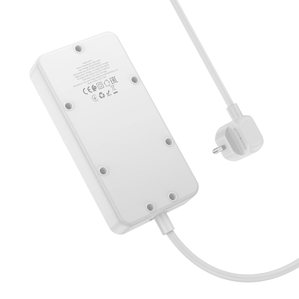 Сетевое зарядное устройство удлинитель Hoco AC7A 3 USB/Type-C 3 розетки 1.5m белый