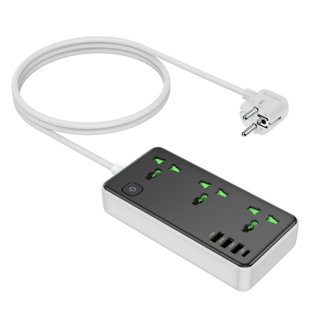 Сетевое зарядное устройство удлинитель Hoco AC7A 3 USB/Type-C 3 розетки 1.5m черный