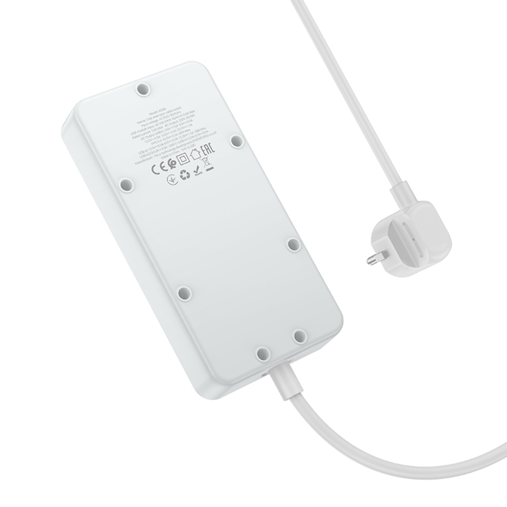 Сетевое зарядное устройство удлинитель Hoco AC8A 3 USB/Type-C PD QC 30W 3 розетки 1.5m белый