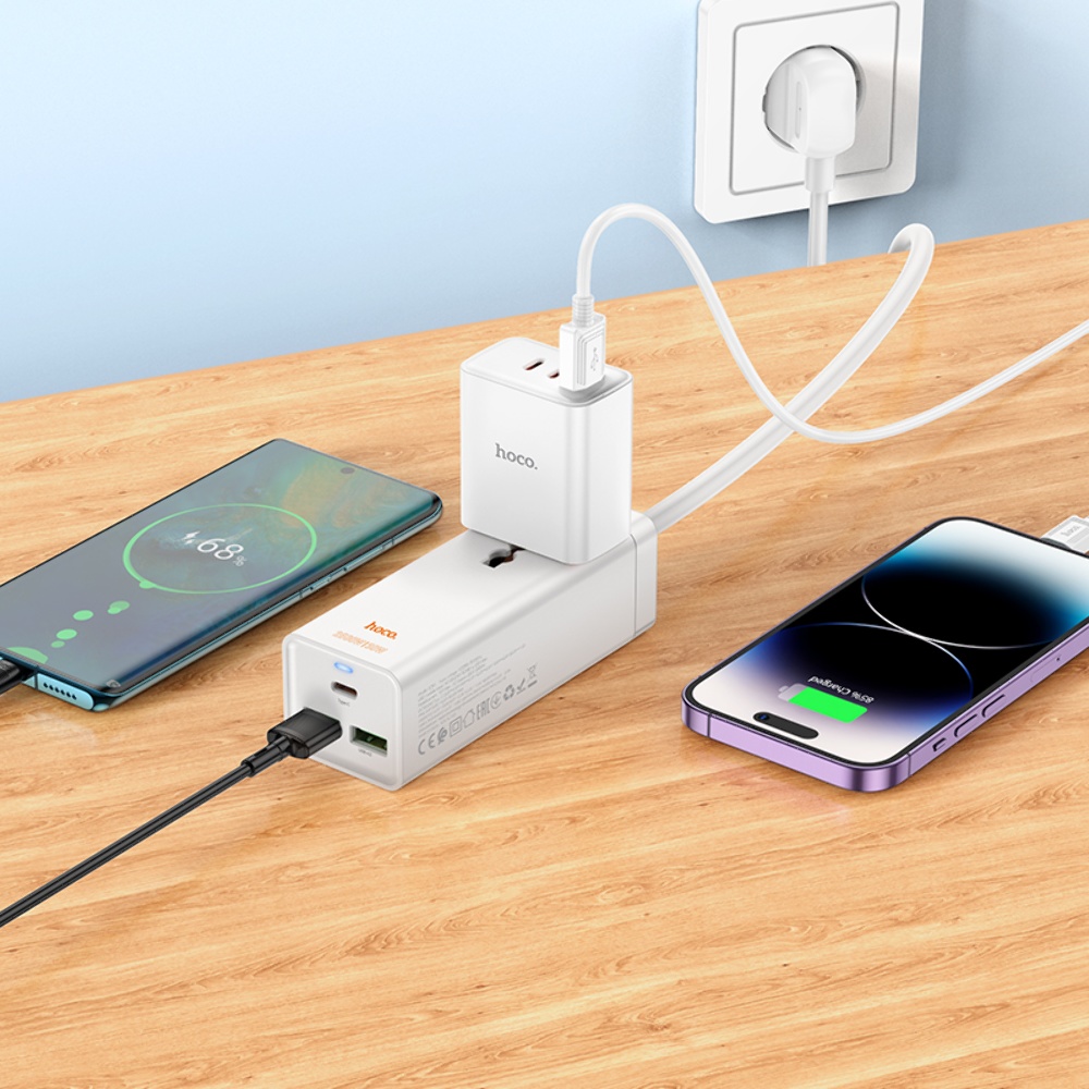 Сетевое зарядное устройство удлинитель Hoco AC9A 2 USB/Type-C PD QC 30W 1 розетка 1.5m белый