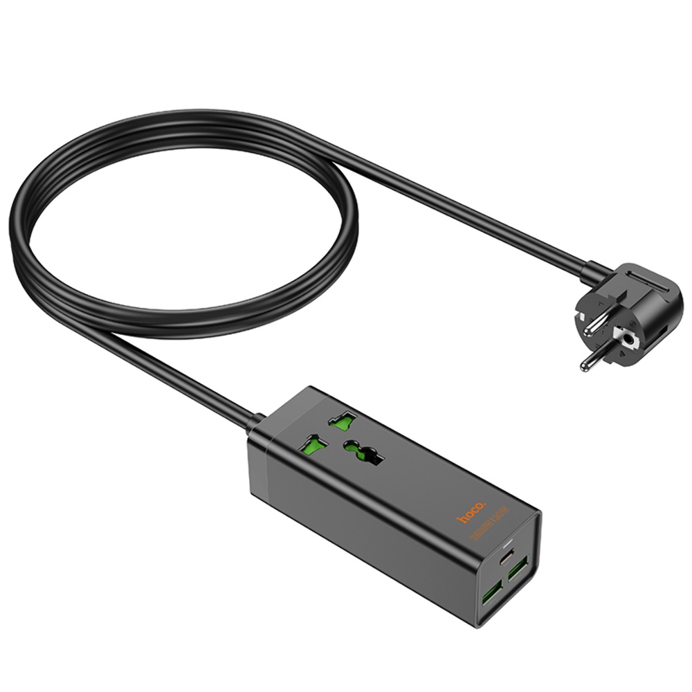 Сетевое зарядное устройство удлинитель Hoco AC9A 2 USB/Type-C PD QC 30W 1 розетка 1.5m черный
