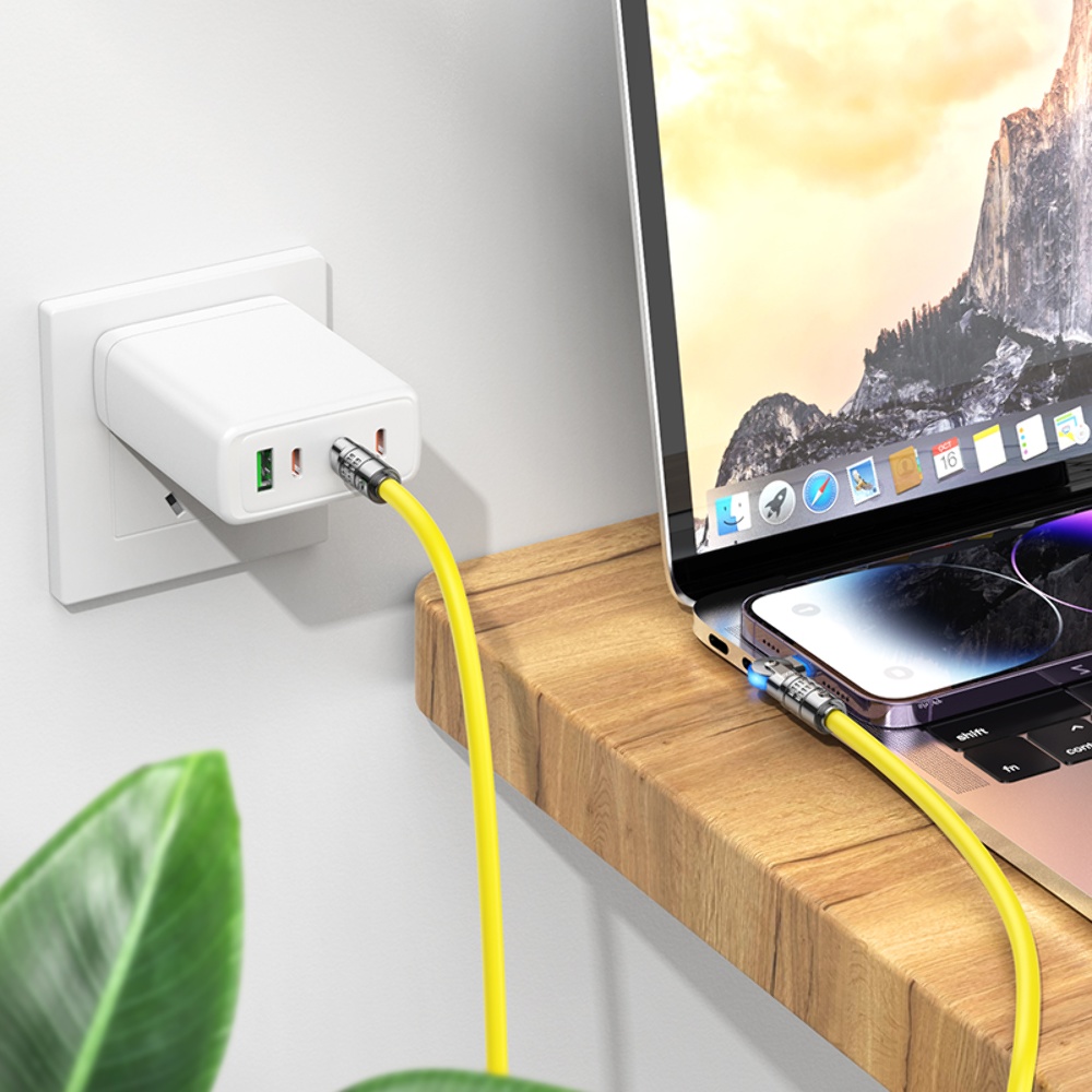 Кабель Hoco U118 с индикатором Type-C to Lightning PD 27W 1.2m yellow