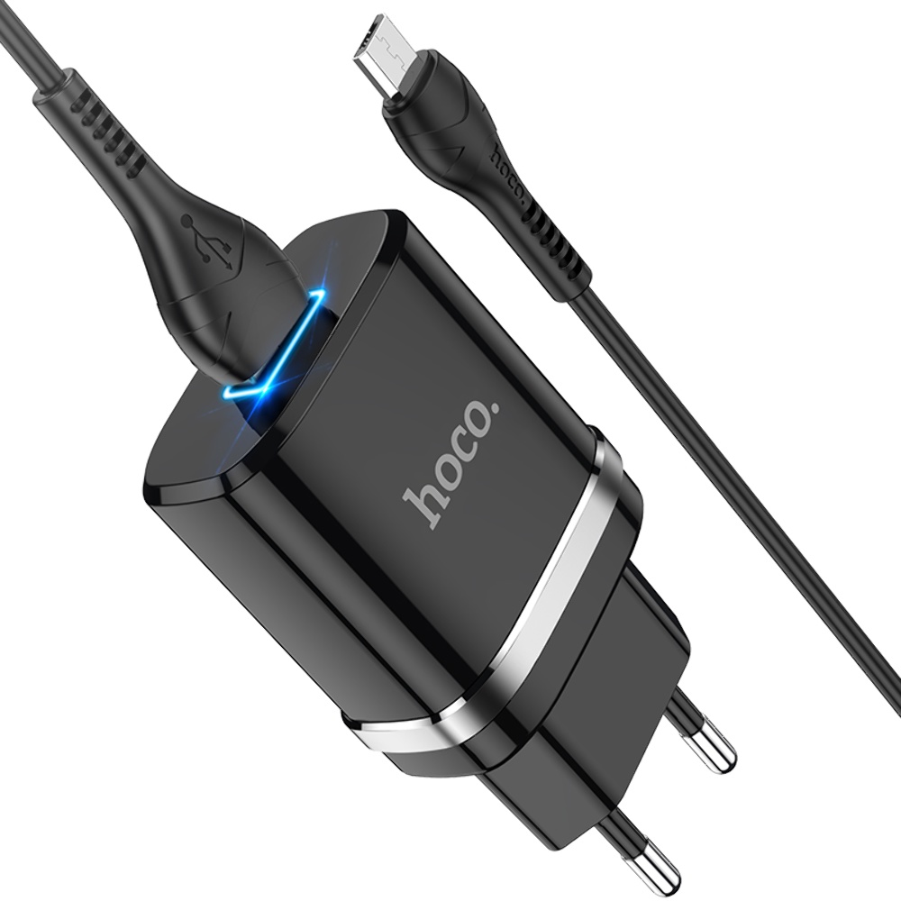 Сетевое зарядное устройство Hoco N1 USB черное + кабель USB to MicroUSB