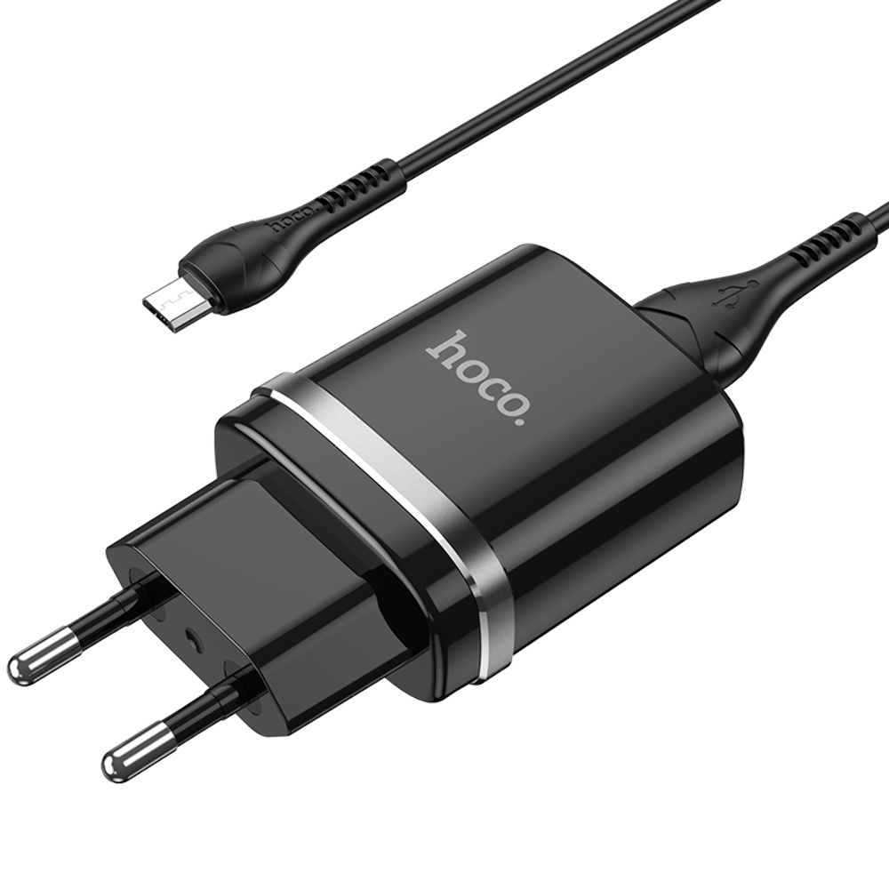 Сетевое зарядное устройство Hoco N1 USB черное + кабель USB to MicroUSB