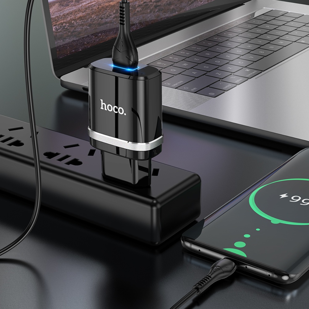 Сетевое зарядное устройство Hoco N1 USB черное + кабель USB to Type-C