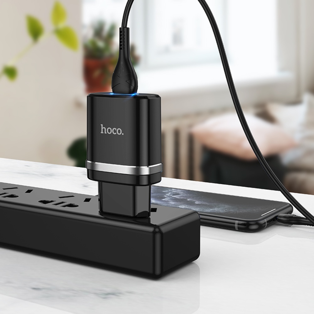 Сетевое зарядное устройство Hoco N1 USB черное + кабель USB to Type-C