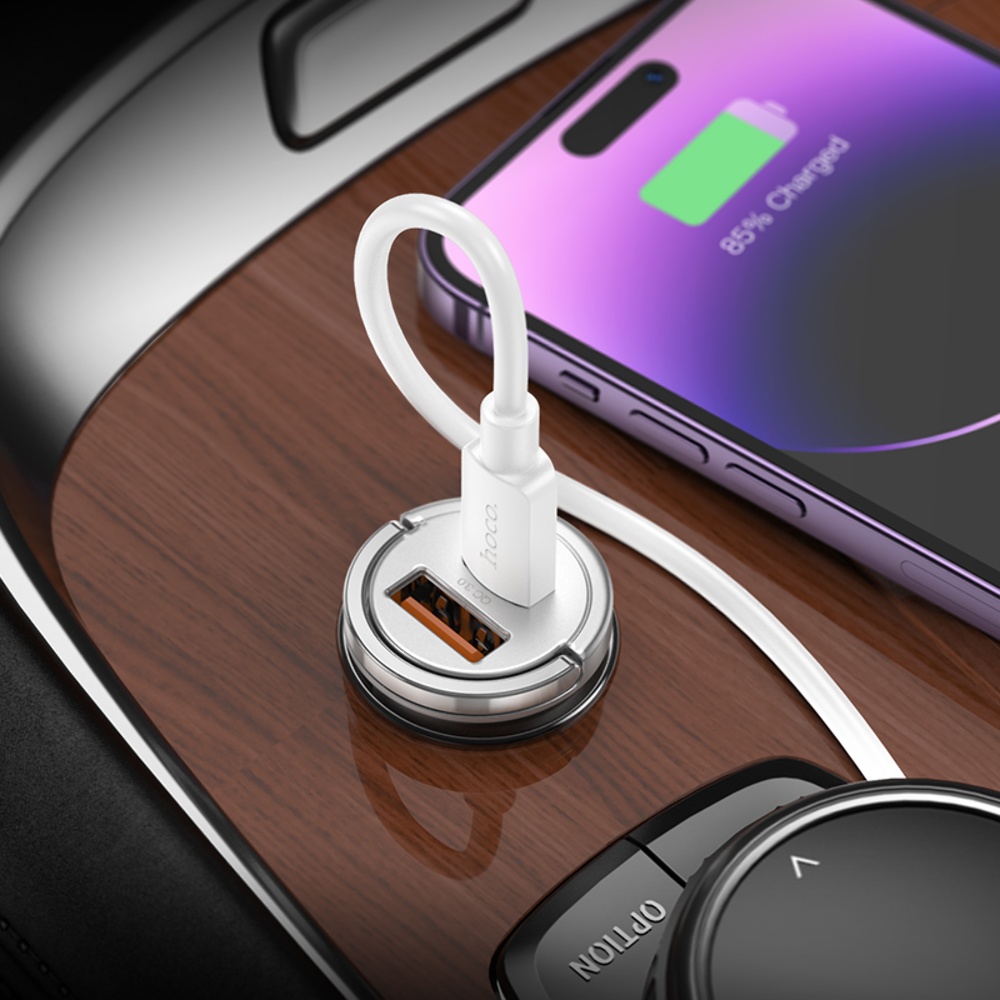 Автомобильное зарядное устройство Hoco NZ10 USB/ Type-C PD 45W серебристый + кабель Type-C to Lightning
