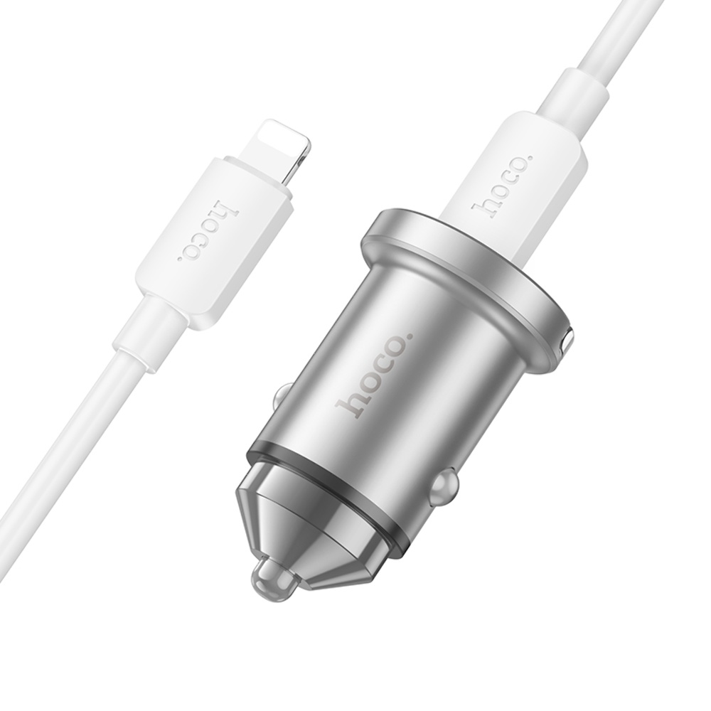 Автомобильное зарядное устройство Hoco NZ10 USB/ Type-C PD 45W серебристый + кабель Type-C to Lightning