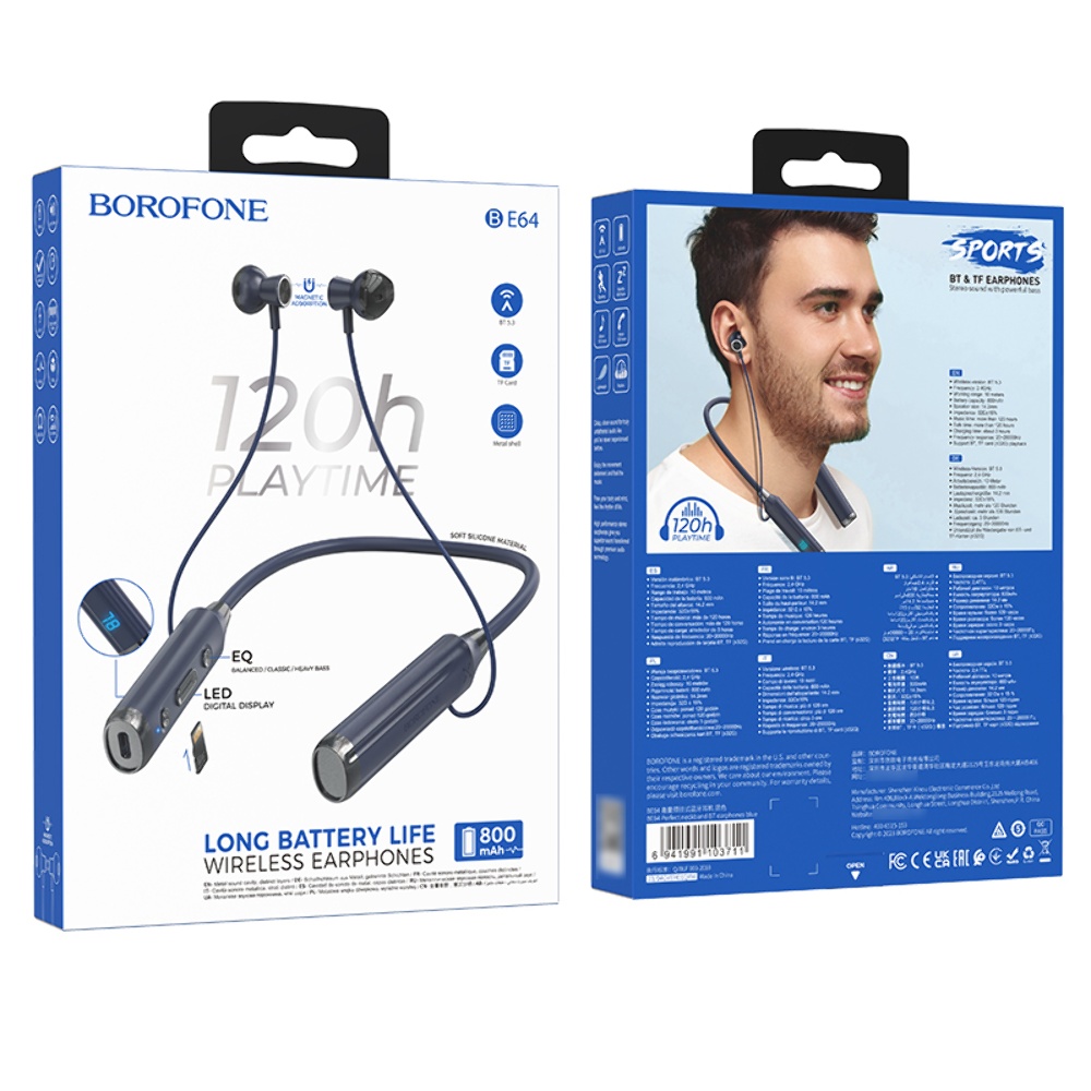Беспроводные наушники Borofone BE64 вкладыши blue