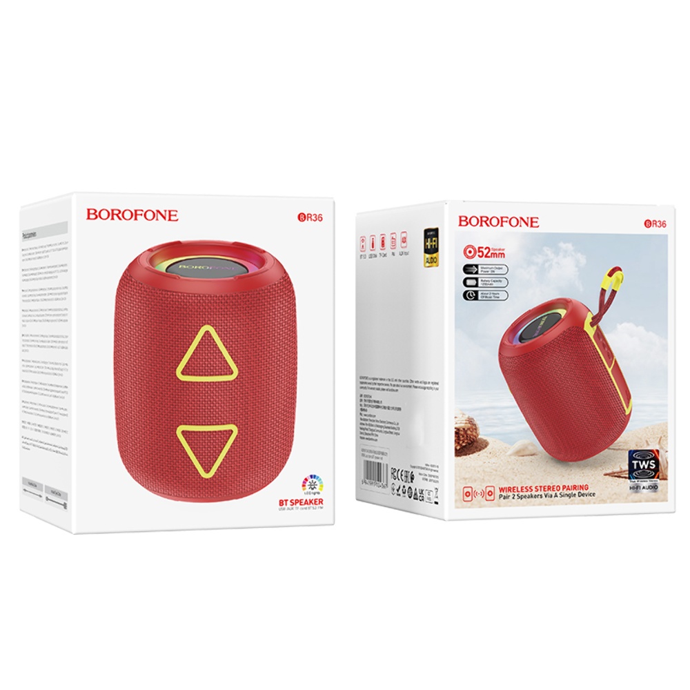 Портативная Bluetooth колонка Borofone BR36 TWS с LED подсветкой red