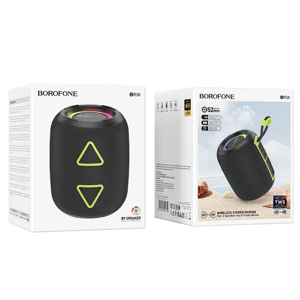 Портативная Bluetooth колонка Borofone BR36 TWS с LED подсветкой black