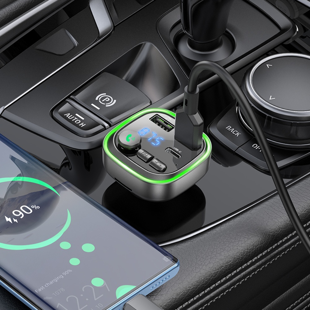Автомобильное зарядное устройство Borofone BC48 2 USB/ Type-C/ QC 18W c FM-модулятором (USB/ TF card/ Bluetooth) черное
