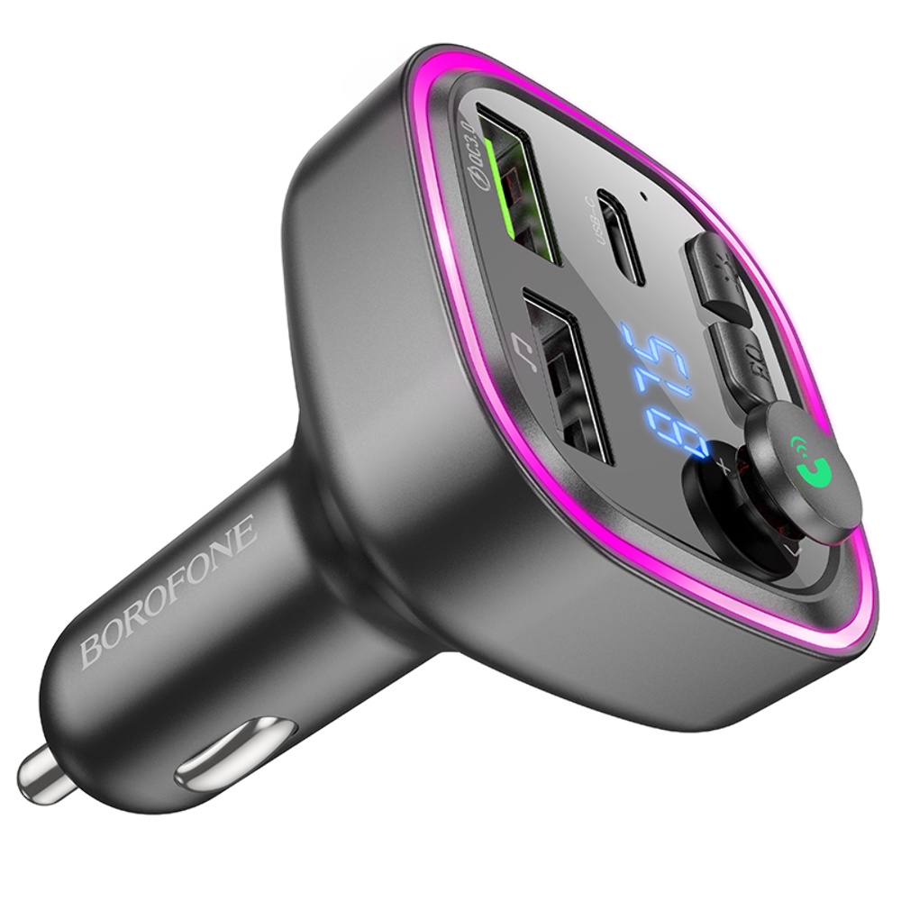 Автомобильное зарядное устройство Borofone BC48 2 USB/ Type-C/ QC 18W c FM-модулятором (USB/ TF card/ Bluetooth) черное