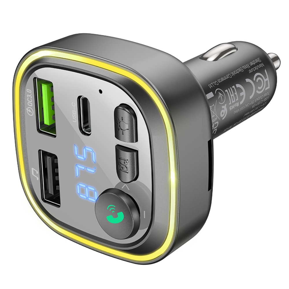 Автомобильное зарядное устройство Borofone BC48 2 USB/ Type-C/ QC 18W c FM-модулятором (USB/ TF card/ Bluetooth) черное