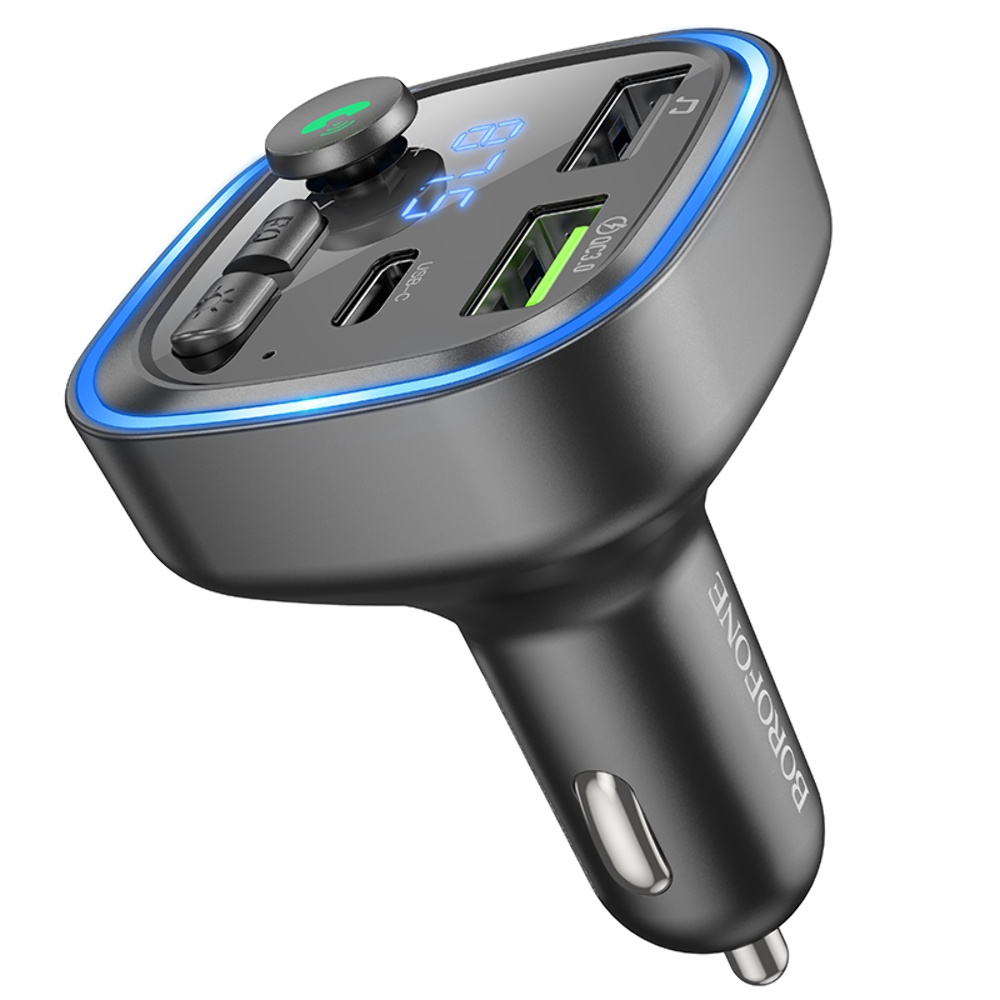 Автомобильное зарядное устройство Borofone BC48 2 USB/ Type-C/ QC 18W c FM-модулятором (USB/ TF card/ Bluetooth) черное