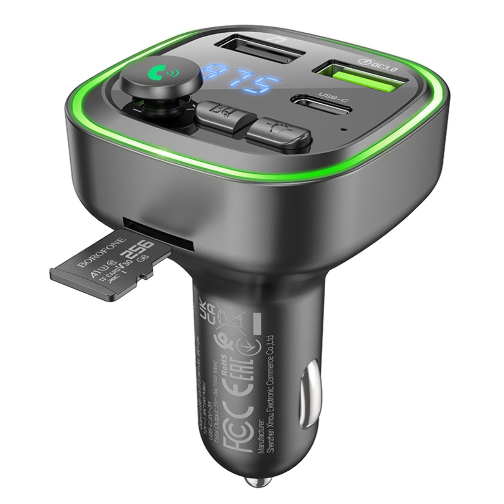 Автомобильное зарядное устройство Borofone BC48 2 USB/ Type-C/ QC 18W c FM-модулятором (USB/ TF card/ Bluetooth) черное