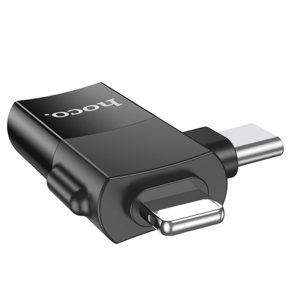Адаптер переходник Hoco UA17 USB to Type-C/ Lightning черный