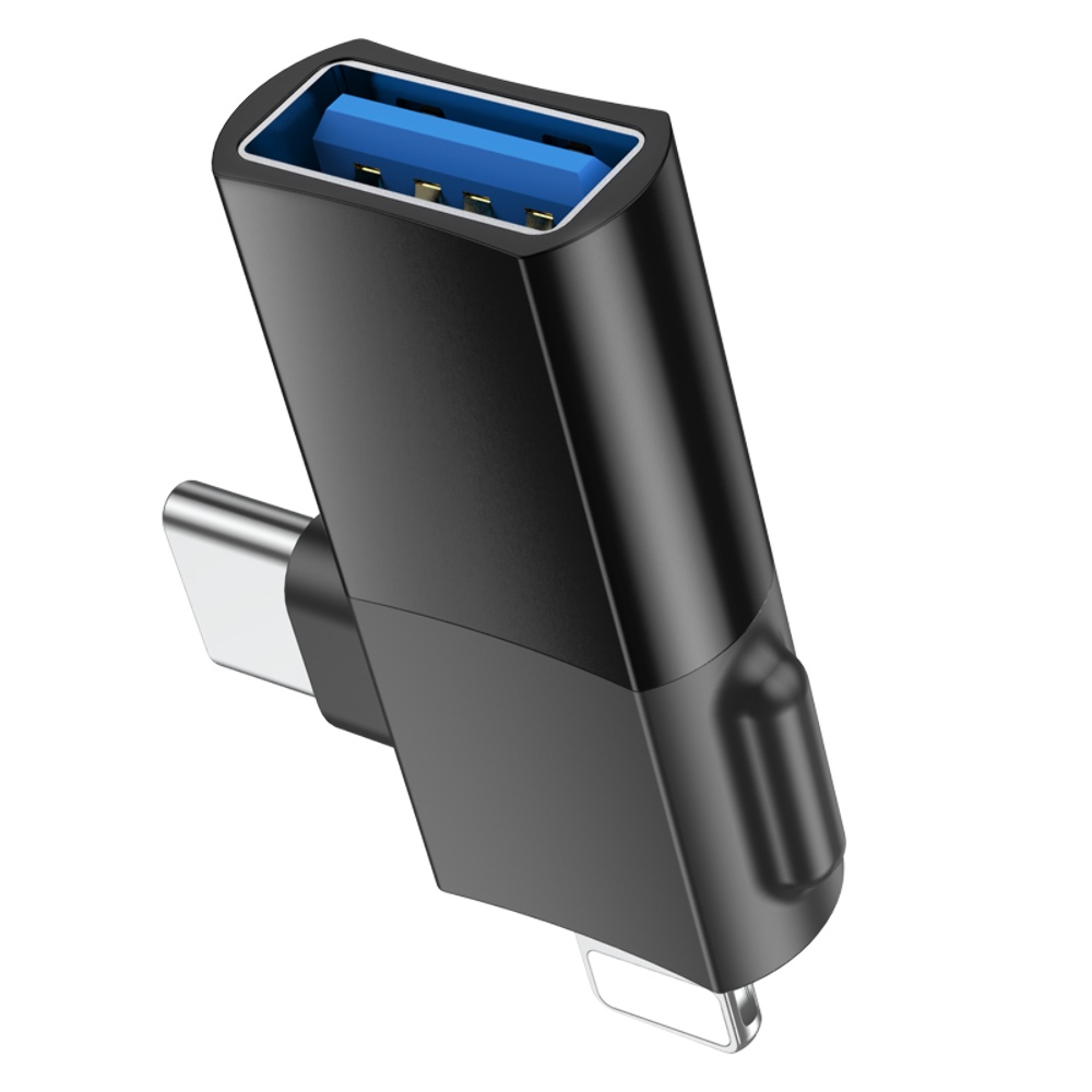 Адаптер переходник Hoco UA17 USB to Type-C/ Lightning черный