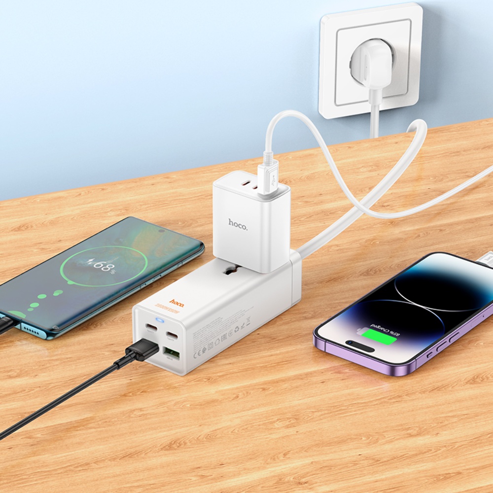Сетевое зарядное устройство удлинитель Hoco AC10A 2 USB/ 2 Type-C PD 65W 1 розетка 1.5m белый
