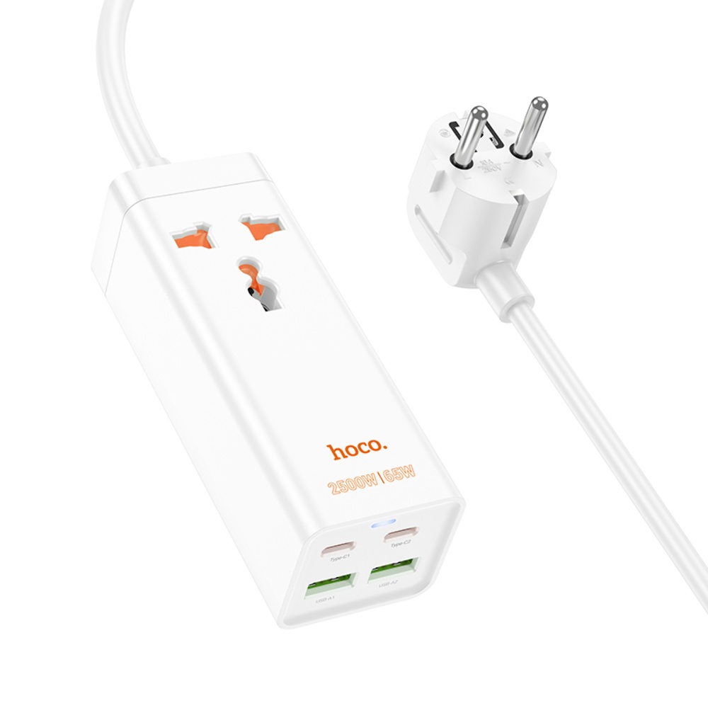 Сетевое зарядное устройство удлинитель Hoco AC10A 2 USB/ 2 Type-C PD 65W 1 розетка 1.5m белый