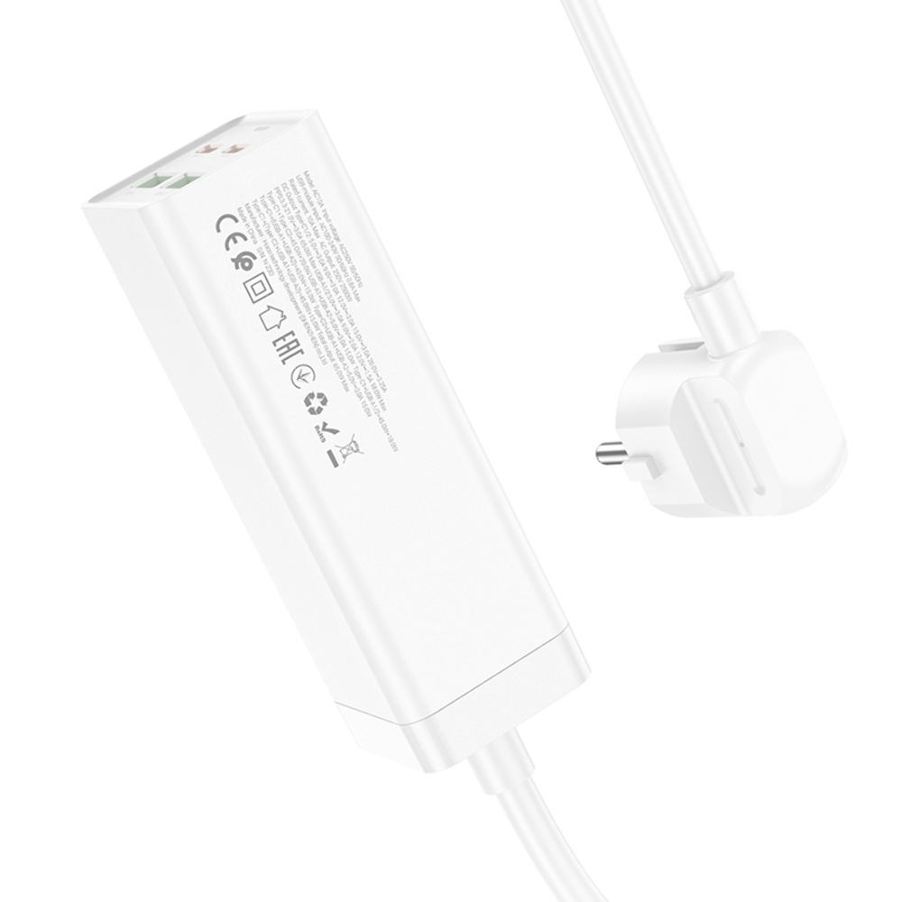 Сетевое зарядное устройство удлинитель Hoco AC10A 2 USB/ 2 Type-C PD 65W 1 розетка 1.5m белый