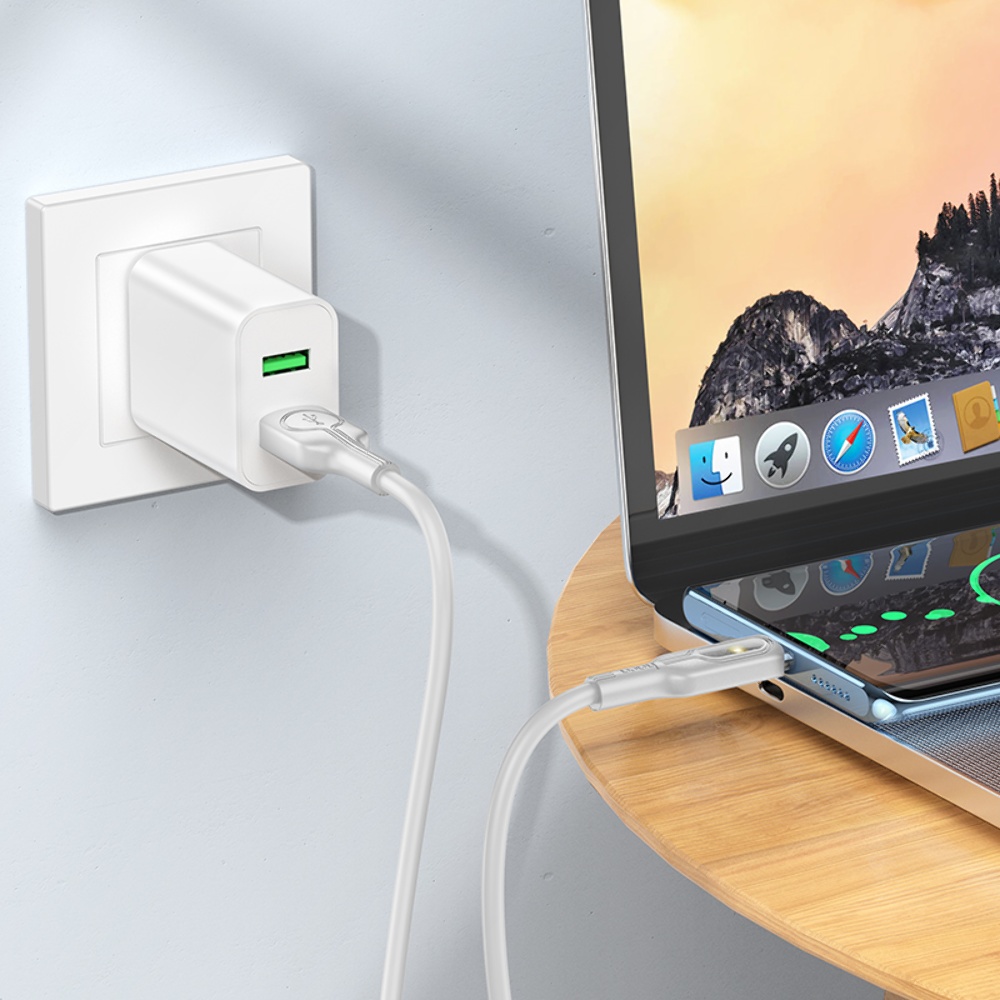 Кабель Hoco U120 с индикатором USB to Type-C QC 27W 1.2m grey