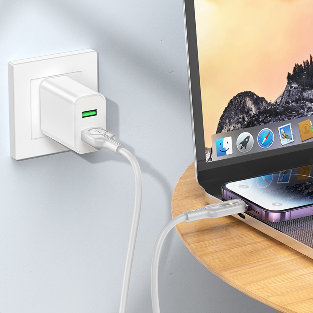 Кабель Hoco U120 с индикатором USB to Lightning 1.2m grey