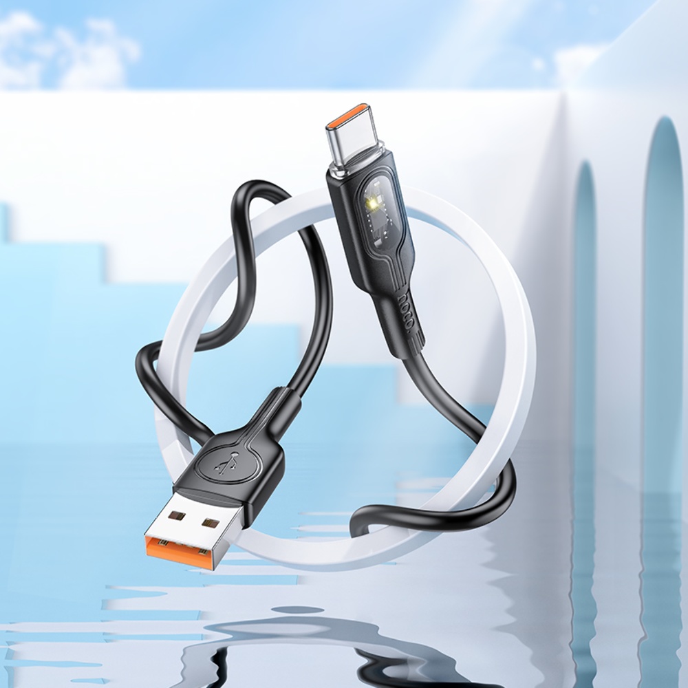 Кабель Hoco U120 с индикатором USB to Type-C QC 27W 1.2m black