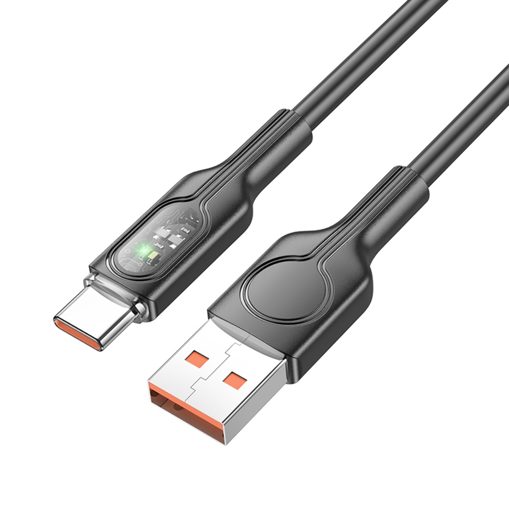 Кабель Hoco U120 с индикатором USB to Type-C QC 27W 1.2m black