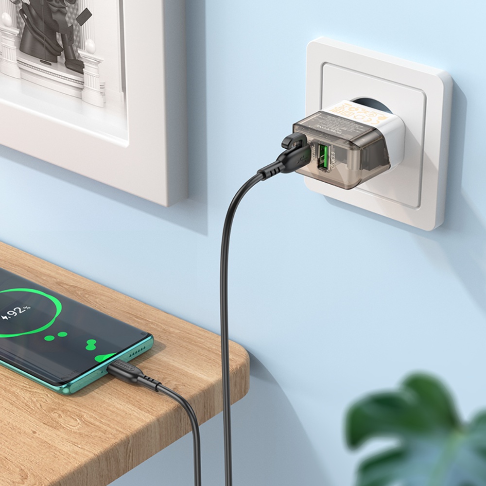 Сетевое зарядное устройство Borofone BA80A USB/ Type-C PD QC 20W прозрачно-черное + кабель Type-C to Type-C