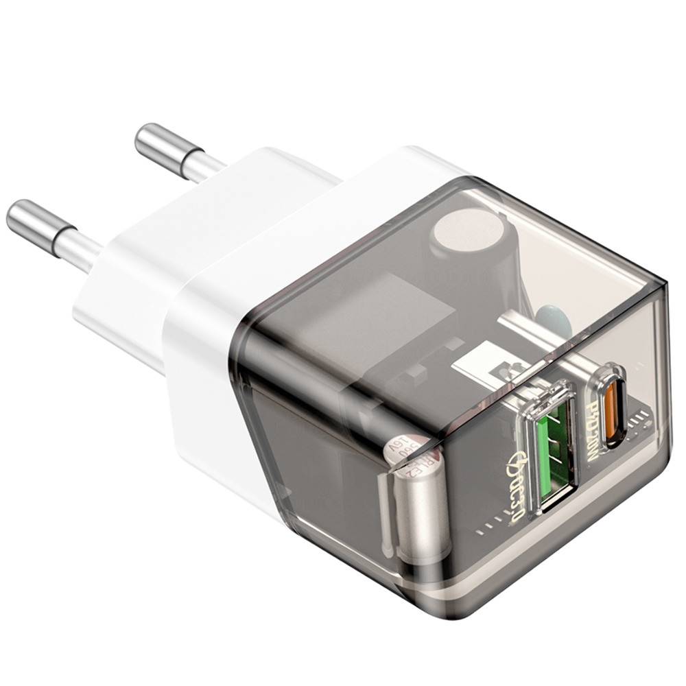 Сетевое зарядное устройство Borofone BA80A USB/ Type-C PD QC 20W прозрачно-черное