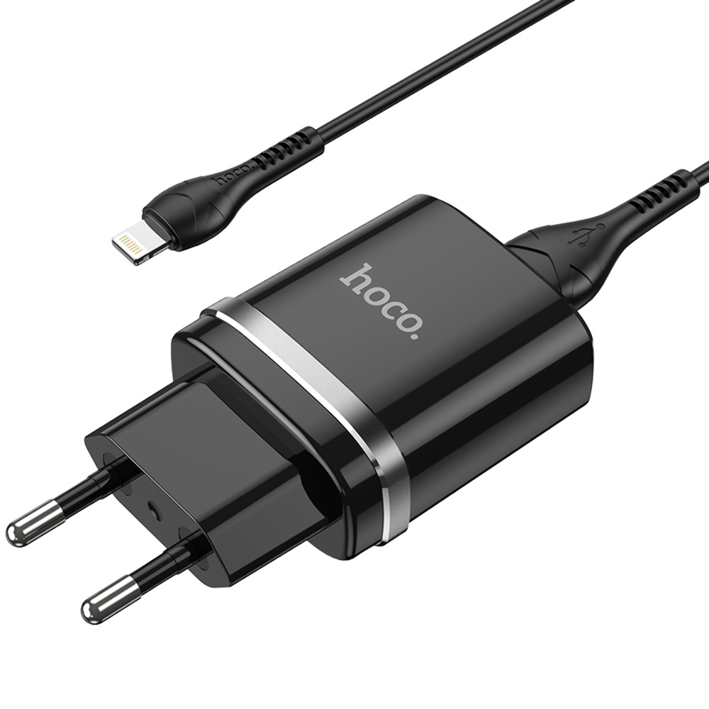 Сетевое зарядное устройство Hoco N1 USB черное + кабель USB to Lightning