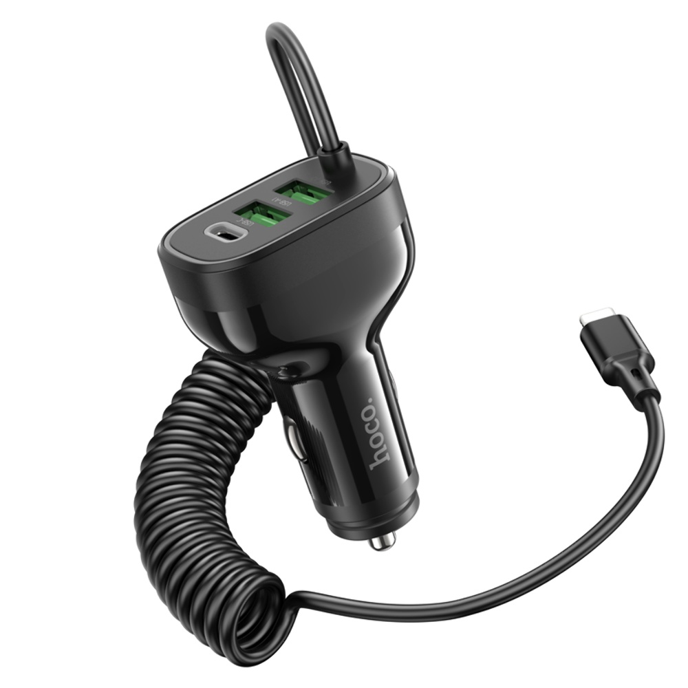 Автомобильное зарядное устройство Hoco NZ11A 2USB/ Type-C PD 30W черное + кабель Lightning