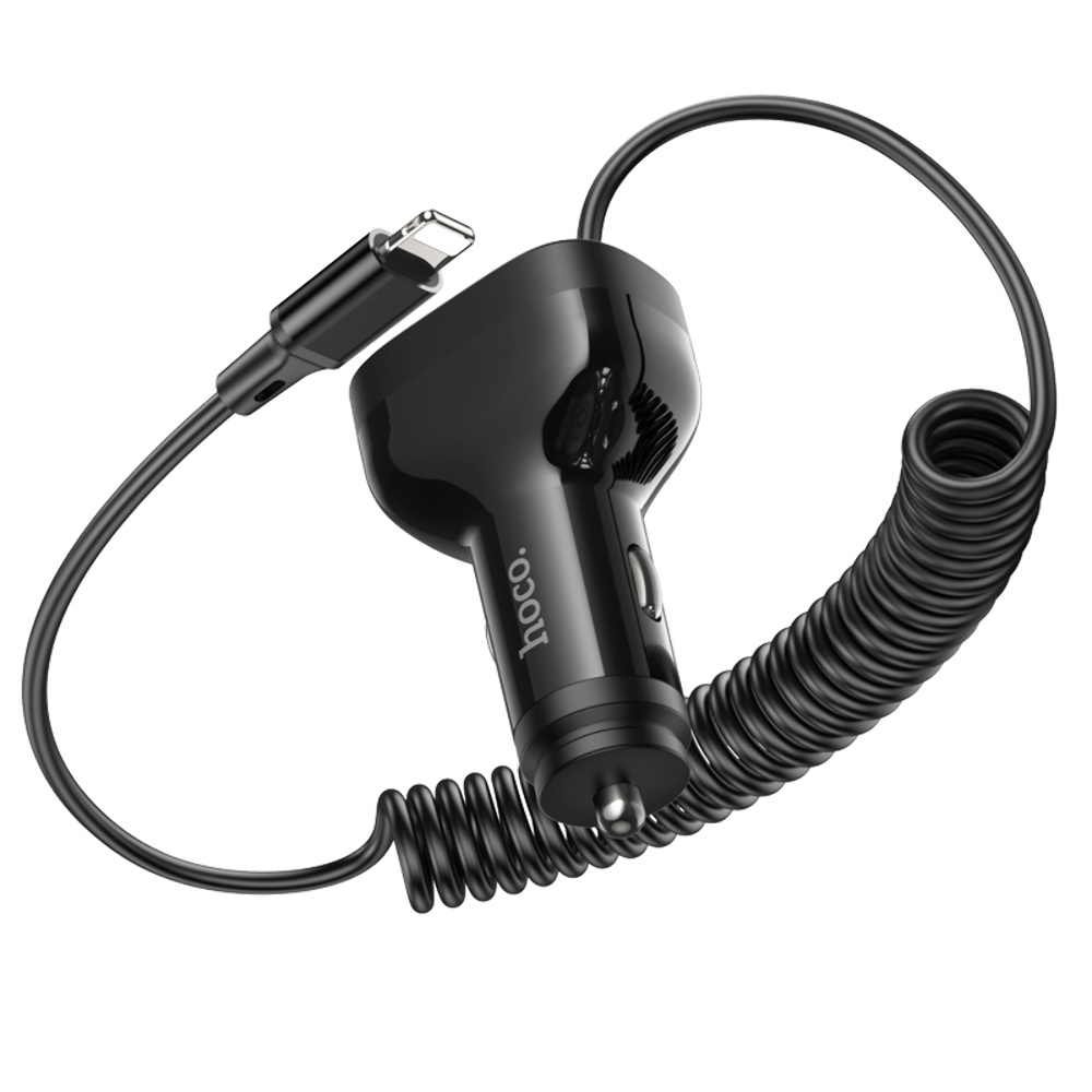 Автомобильное зарядное устройство Hoco NZ11A 2USB/ Type-C PD 30W черное + кабель Lightning