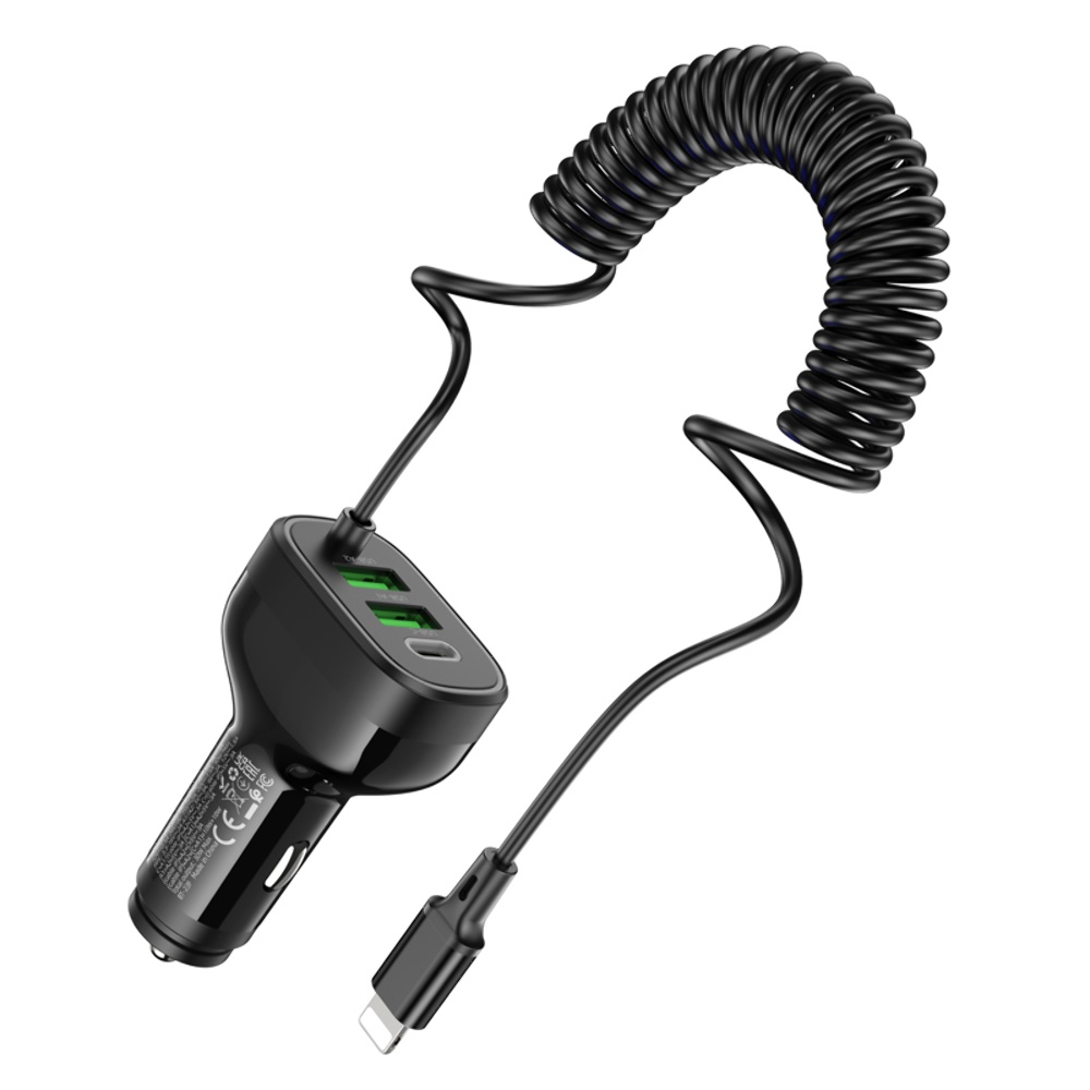 Автомобильное зарядное устройство Hoco NZ11A 2USB/ Type-C PD 30W черное + кабель Lightning