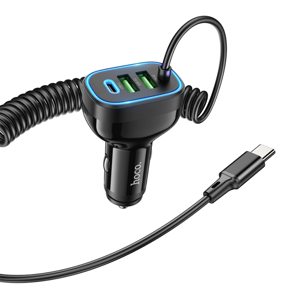 Автомобильное зарядное устройство Hoco NZ11A 2USB/ Type-C PD 30W черное + кабель Type-C