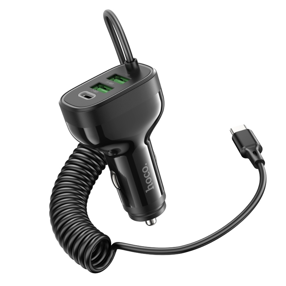 Автомобильное зарядное устройство Hoco NZ11A 2USB/ Type-C PD 30W черное + кабель Type-C