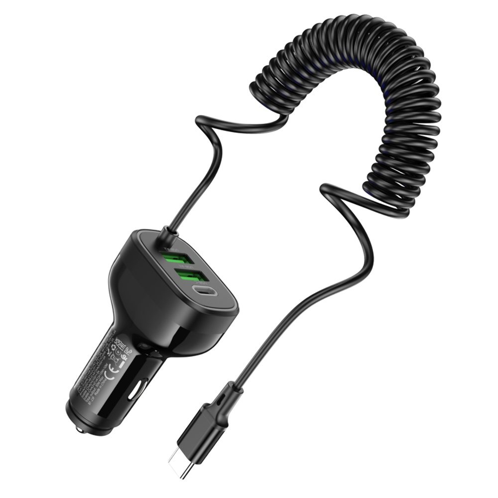 Автомобильное зарядное устройство Hoco NZ11A 2USB/ Type-C PD 30W черное + кабель Type-C