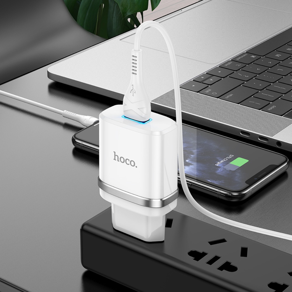 Сетевое зарядное устройство Hoco N1 USB белое + кабель USB to Lightning